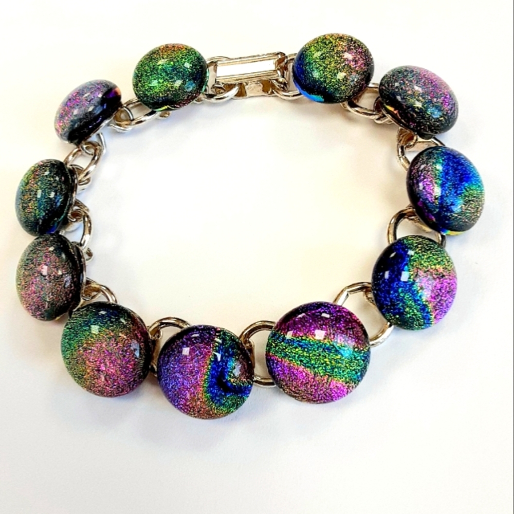 7" Multicolor Dichroic Glass Bracelet